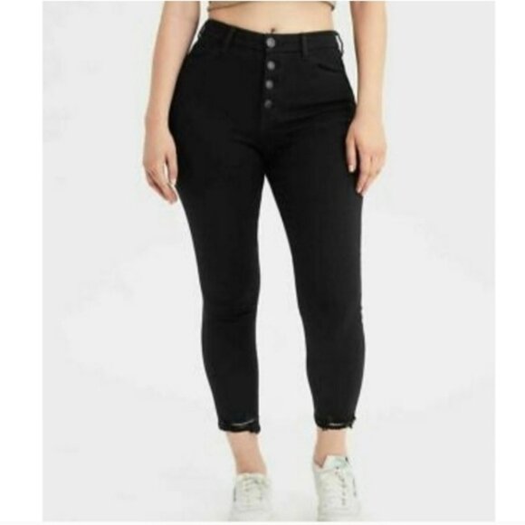 American Eagle The Dream Jean Black Curvy Hi-Rise Jegging Crop Jeans Button fly - Picture 11 of 11